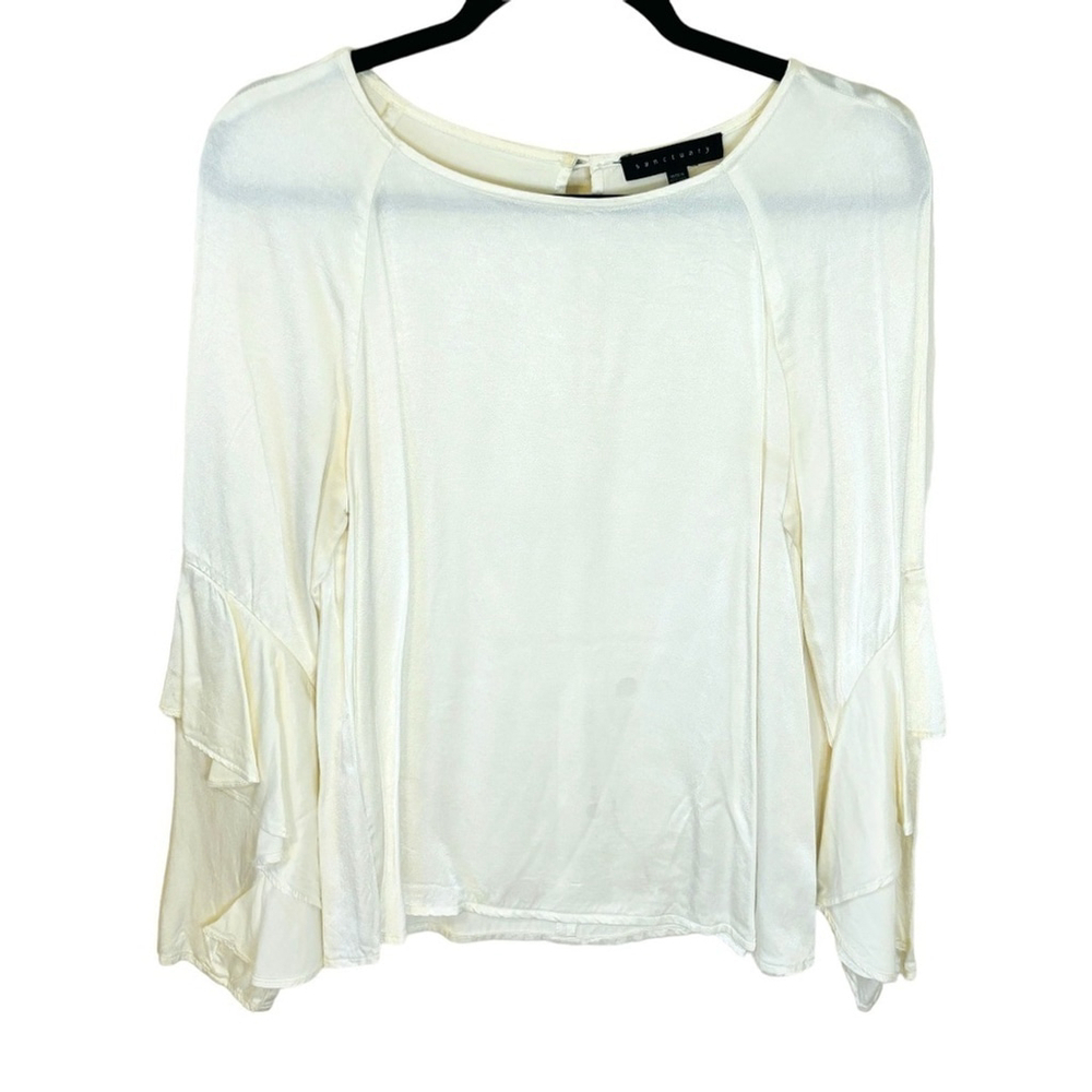 REVOLVE Sanctuary Cream Satin feel Ruffle Sleeve Blouse SZ Small